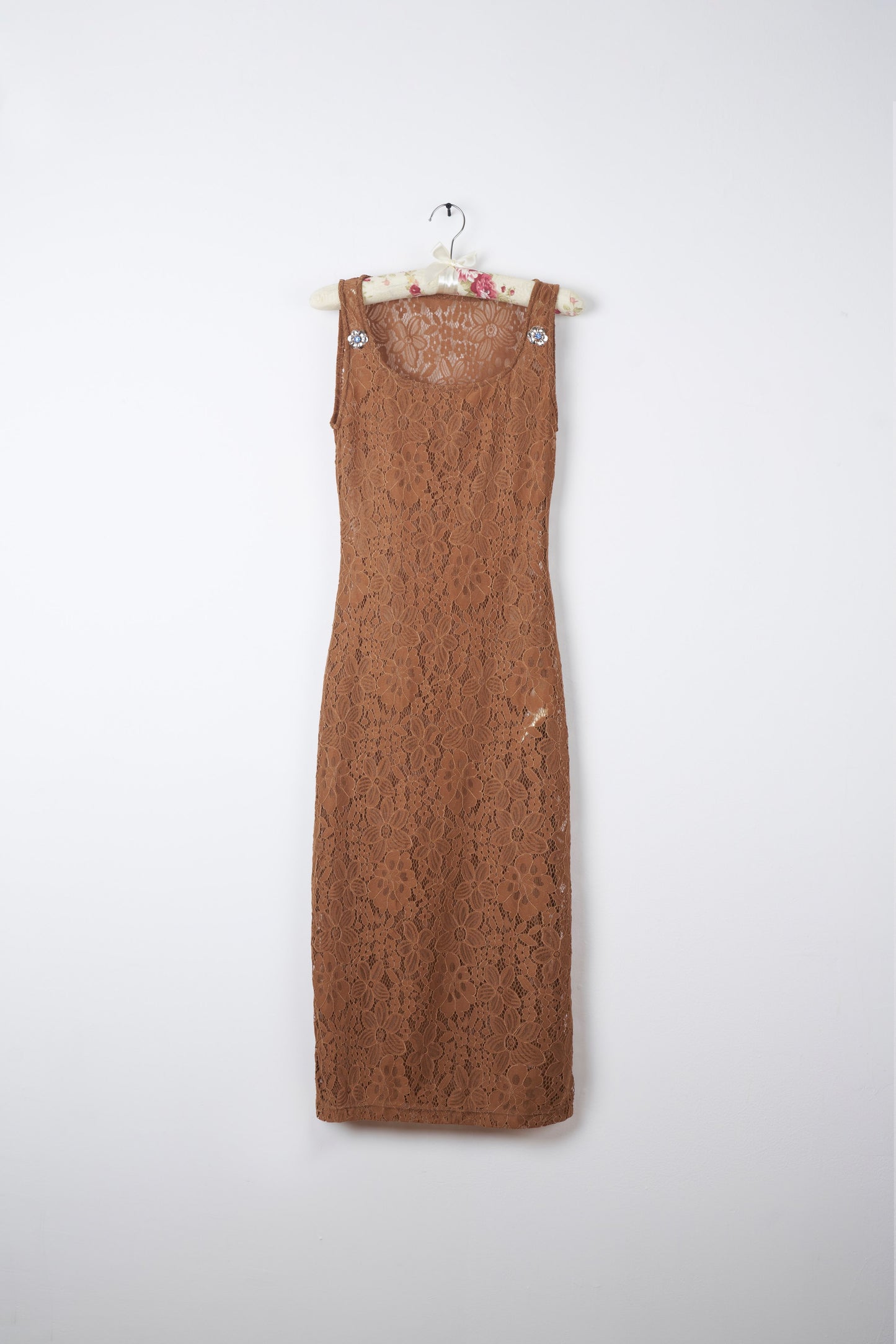 COCOA BROWN LACE WHISPER BLOSSOM MAXI DRESS