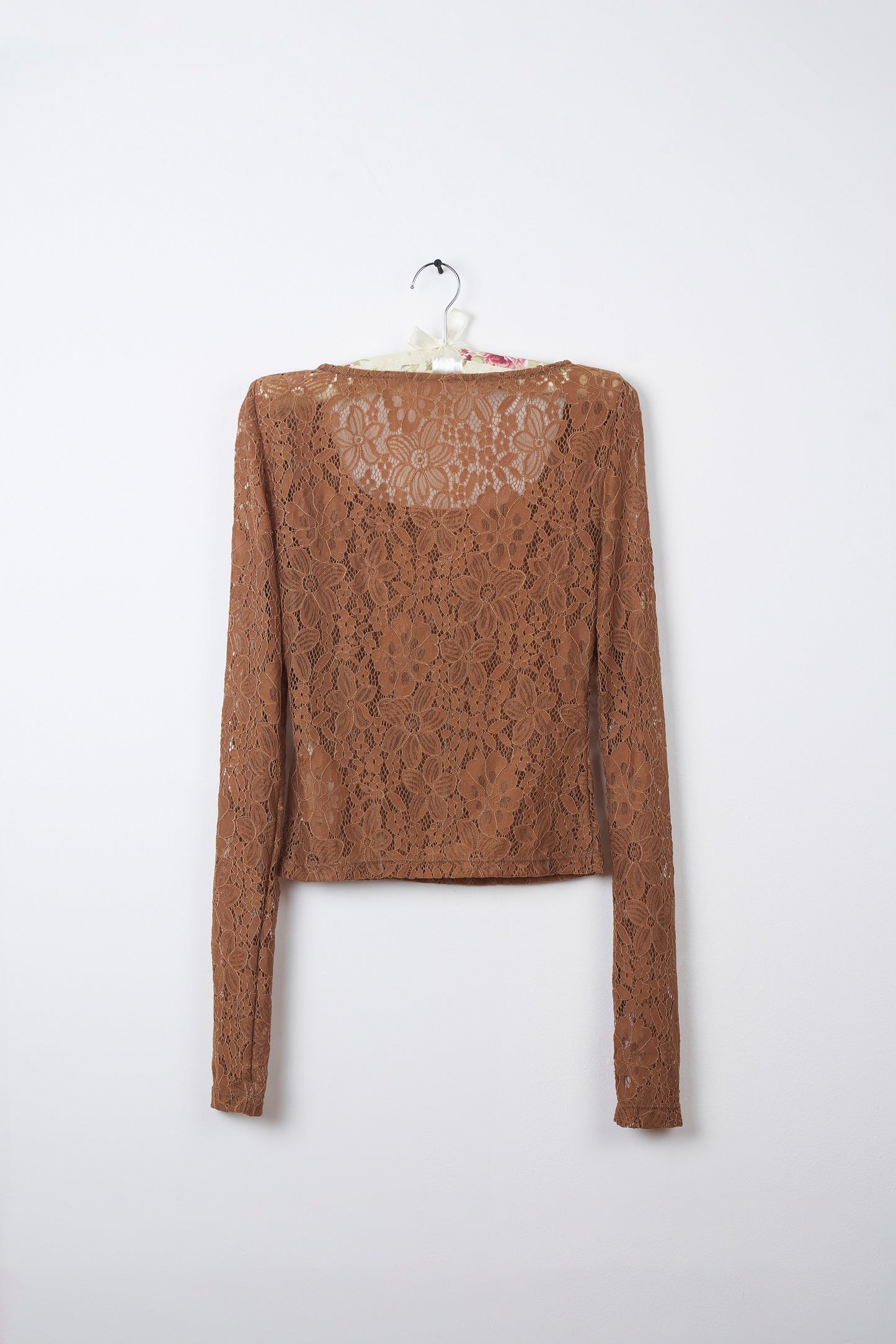 COCOA BROWN LACE WHISPER BLOSSOM KNIT TOP