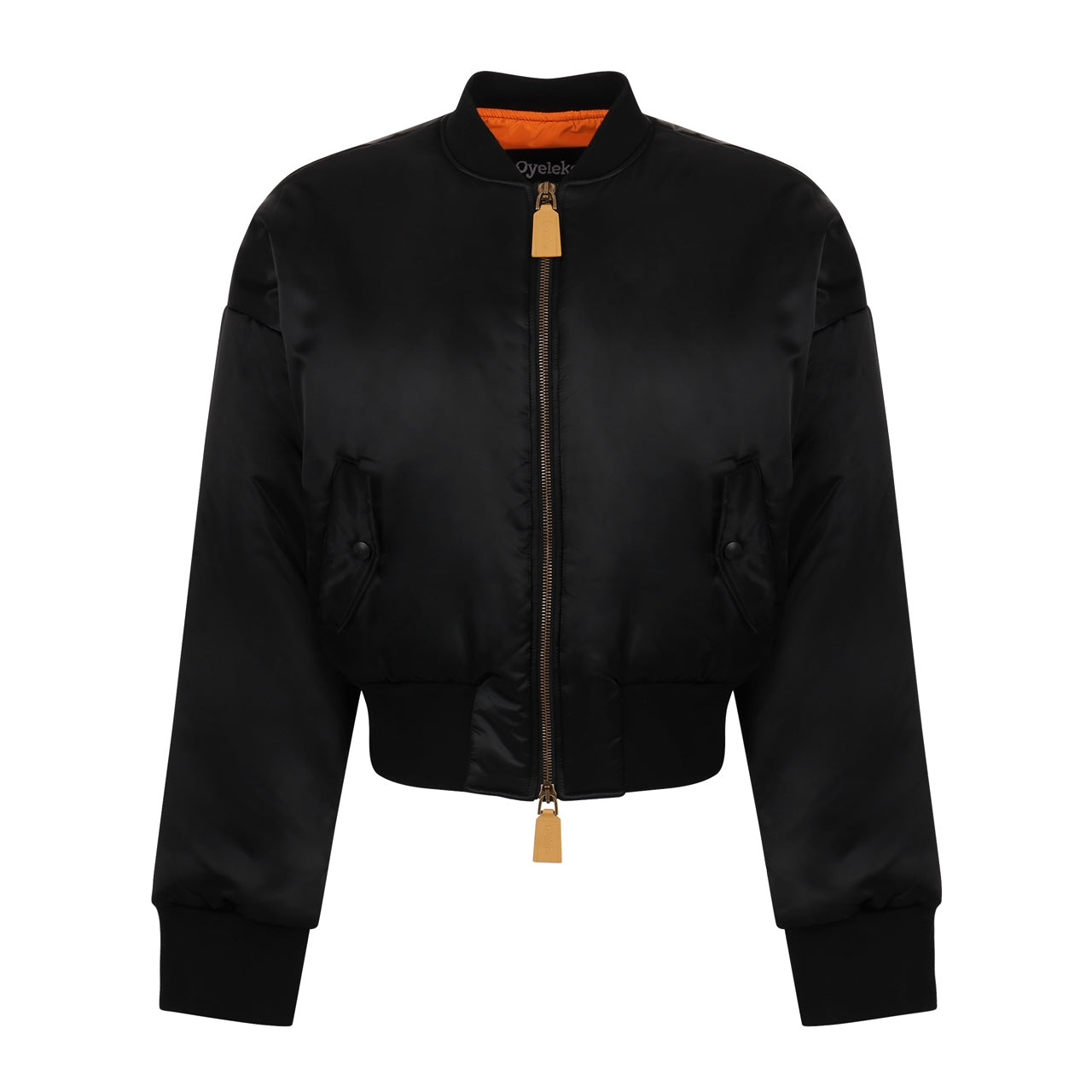 Black Cropped Padded Nylon Bomber