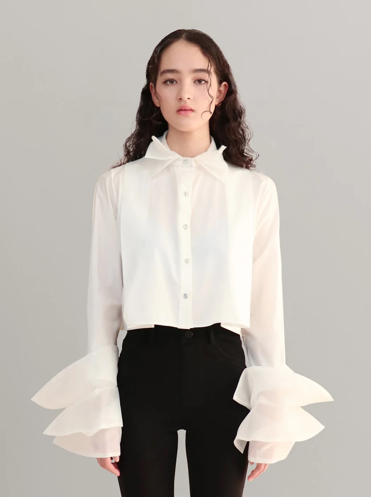 Organza cropped shirt-white