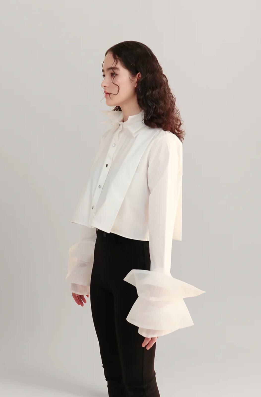 Organza cropped shirt-white