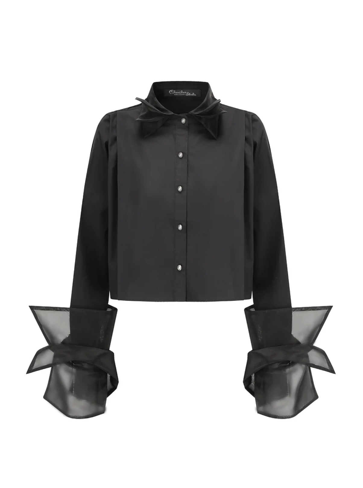 Organza cropped shirt-black