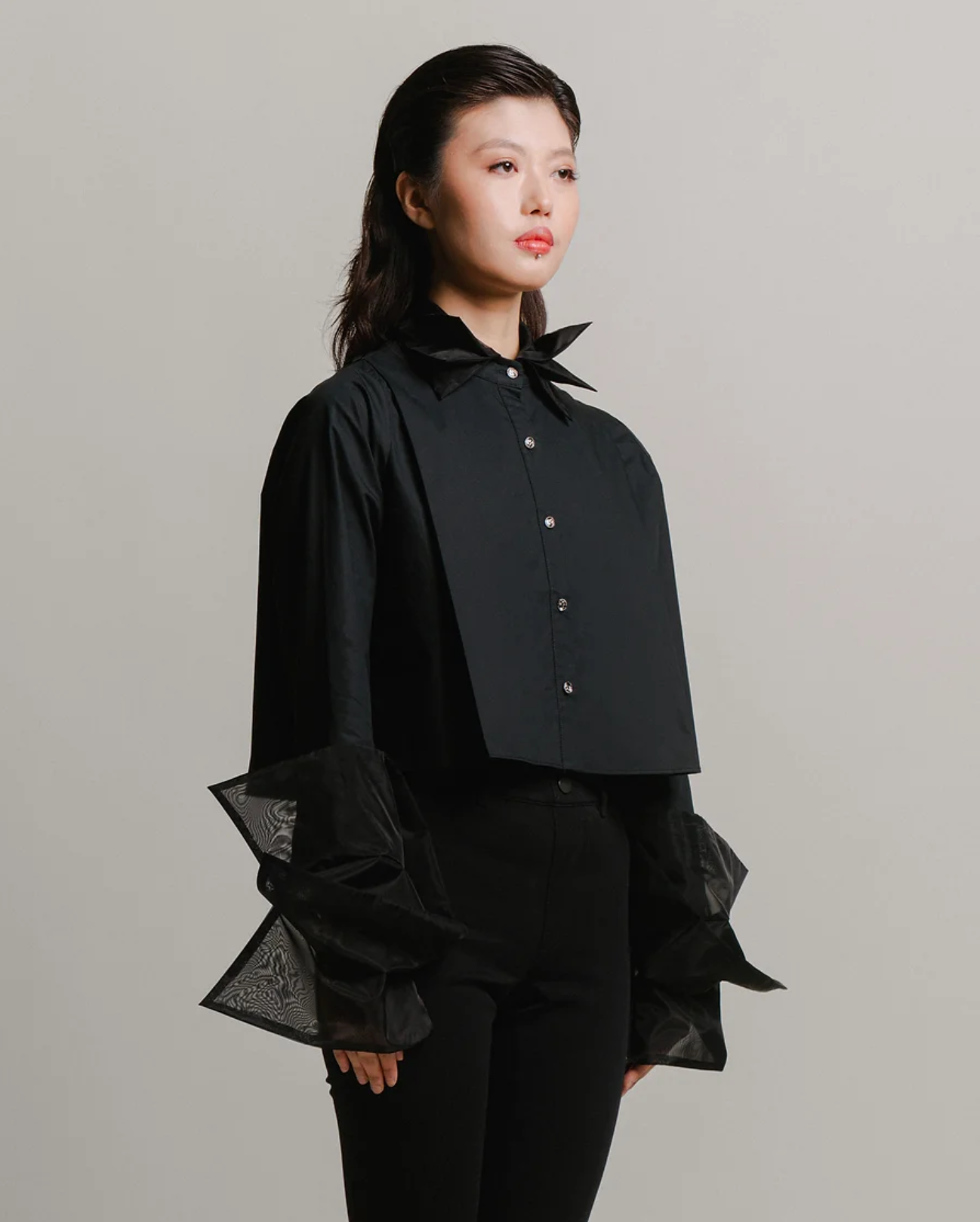 Organza cropped shirt-black