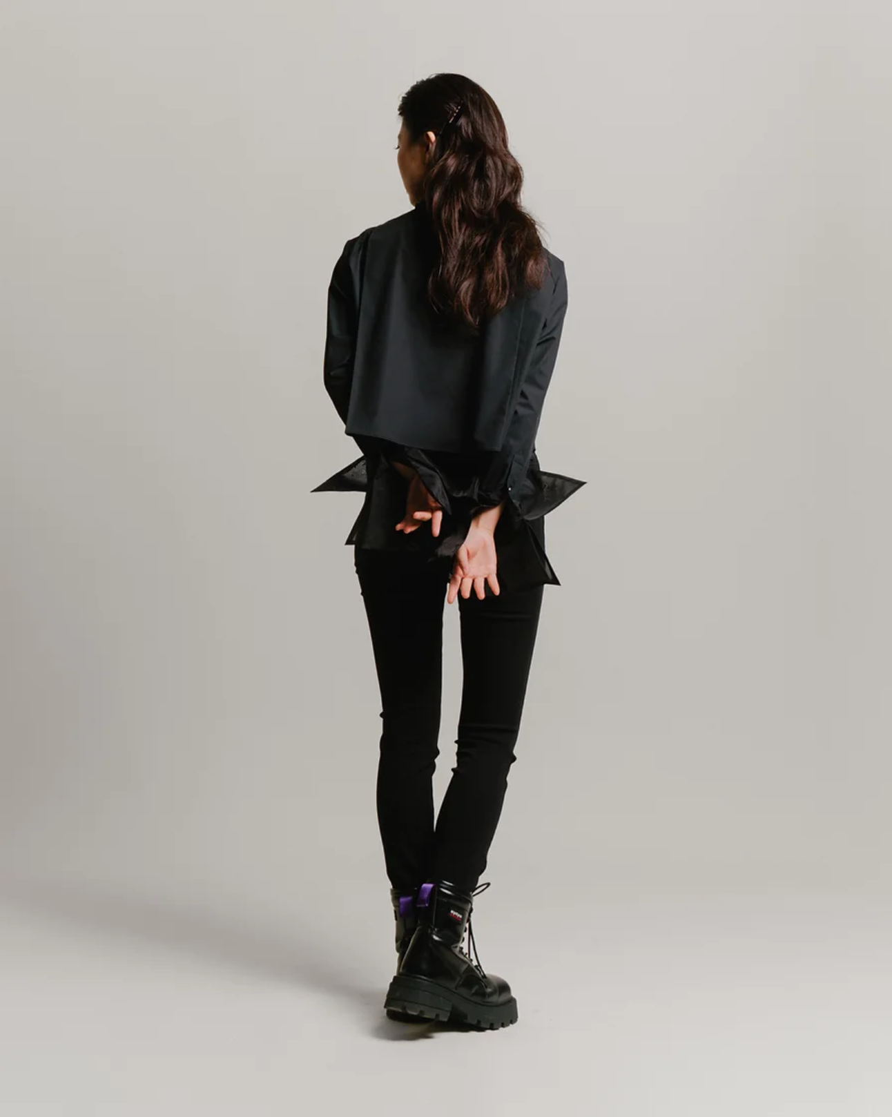 Organza cropped shirt-black